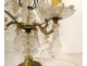 Pair of 4-light gilt bronze chandeliers with cut crystal and tassels, late 19th century