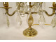 Pair of 2-light gilt bronze chandeliers with cut crystal and flower tassels, 20th century