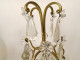 Pair of 2-light gilt bronze chandeliers with cut crystal and flower tassels, 20th century