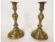 Pair of Louis XV bronze candlesticks, torches, flowers, garlands, 18th century