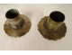 Pair of Louis XV bronze candlesticks, torches, flowers, garlands, 18th century