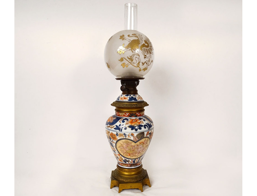 Lampe à Pétrole 19e électrifiée – Porcelaine D'Imari – Orientale – Gladiator