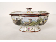 Marseille earthenware spice box Antoine Clérissy boats landscapes 18th century
