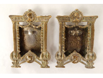 Pair of small miniature brass photo frames with Napoleon sphinxes, 19th century