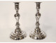 Pair of Louis XV candlesticks with coats of arms, silver-plated metal, Christofle, 19th century