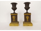 Paire cassolettes Empire vases Médicis bronze angelot Cupidon flambeau XIXè
