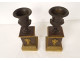 Pair of Empire cassolettes, Medici vases, bronze cherub, Cupid, torch, 19th century