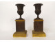Pair of Empire cassolettes, Medici vases, bronze cherub, Cupid, torch, 19th century