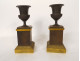 Pair of Empire cassolettes, Medici vases, bronze cherub, Cupid, torch, 19th century