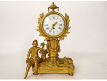 Small clock with gilded bronze gardener watering can column Berthoud Paris 19th