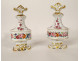 Pair of small porcelain perfume bottles with Paris flowers, Louis-Philippe, 19th century