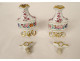 Pair of small porcelain perfume bottles with Paris flowers, Louis-Philippe, 19th century
