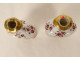Pair of small porcelain perfume bottles with Paris flowers, Louis-Philippe, 19th century
