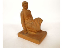 Small terracotta sculpture Jean Jegou young woman seated 20th century