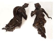2 large sculptures statues pair of angels carved oak 17th century