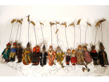 Set of 14 Czech rod puppets Devil King Queen Magician 19th century