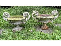 Pair of Medici vases, cast iron garden basin, 19th century