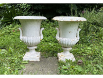 Pair of Medici vases, cast iron garden basin, 19th century