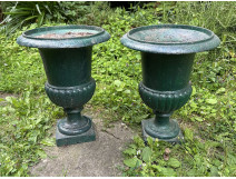 Pair of Medici vases, cast iron garden basin, 19th century