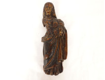 Small sculpture statuette Virgin and Child Jesus carved wood 18th century