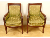 Pair of 1st Empire mahogany armchairs, 19th century seats