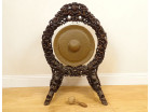 Grand gong indochinois bois exotique sculpté cuivre Indochine Vietnam XXème