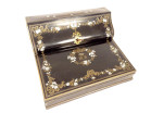 Ecritoire bois noirci marqueterie laiton doré Tahan Paris Napoléon III XIXè
