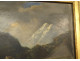 HSP painting landscape mountains woman shepherdess flock gilded frame 19th century