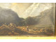 HSP painting landscape mountains woman shepherdess flock gilded frame 19th century