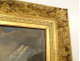 HSP painting landscape mountains woman shepherdess flock gilded frame 19th century