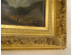 HSP painting landscape mountains woman shepherdess flock gilded frame 19th century