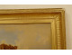 Large HST painting landscape ruins castle woman spinner sheep signed 19th century