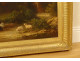 Large HST painting landscape ruins castle woman spinner sheep signed 19th century
