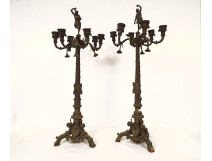 Pair of large 6-light bronze candelabras Bacchus Ariane Napoleon III 19th century