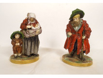2 German porcelain sculptures Eckert &amp; Cie beggar woman children 19th century