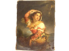 HST tableau d'ap. Giuseppe Mazzolini jeune fille panier fuyant l'orage XIXè