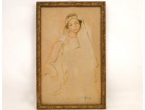 Orientalist watercolor portrait of a young woman with jewelry, Morocco nineteenth