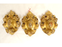 3 decorative elements carved gilded wood ornaments woodwork 18th century