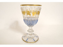 Charles X crystal stemmed glass, gilded enamel, St-Louis Baccarat vine, 19th century