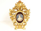 Miniature peinte portrait jeune femme raisins cadre italien bois doré XIXè