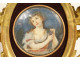 Painted miniature portrait of a young woman with grapes, Italian gilded wood frame, 19th century