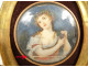 Painted miniature portrait of a young woman with grapes, Italian gilded wood frame, 19th century
