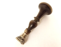 Stamp seal turned wooden handle silver metal monogram 19th century