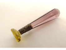 Citrine seal stamp with hearts, Fidelity, amethyst glass handle, 19th century
