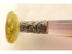 Citrine seal stamp with hearts, Fidelity, amethyst glass handle, 19th century