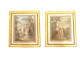 Pair of antique women gouaches Allegory flowers landscape fecit Caroline XIXth