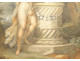 Pair of antique women gouaches Allegory flowers landscape fecit Caroline XIXth