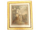 Pair of antique women gouaches Allegory flowers landscape fecit Caroline XIXth