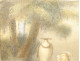 Pair of antique women gouaches Allegory flowers landscape fecit Caroline XIXth