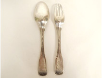 Silver dessert cutlery Fermiers Généraux coat of arms blazon 80.82gr 18th